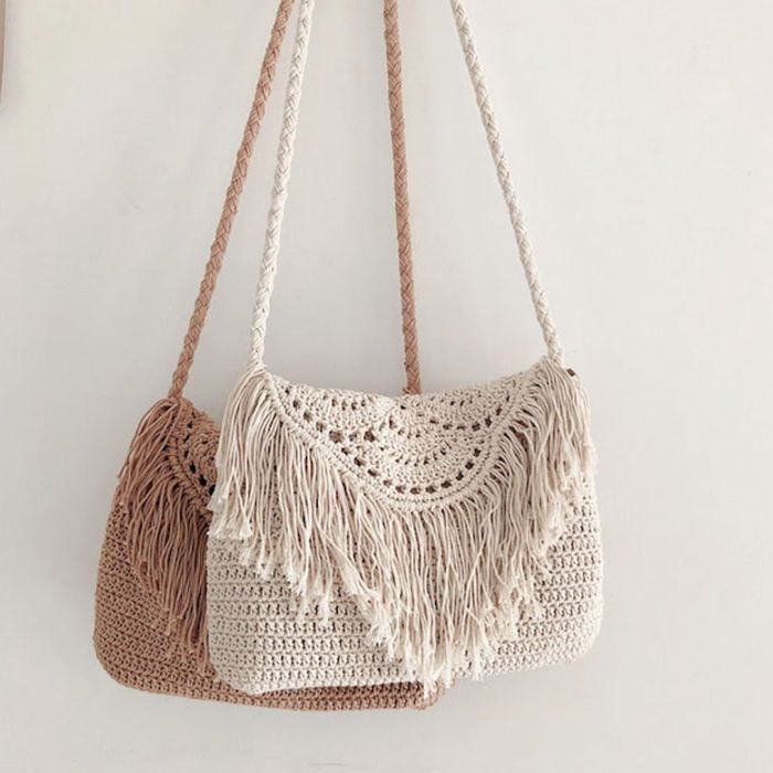 Crochet Fringe Crossbody Bag with Fan-Shaped Front Panel