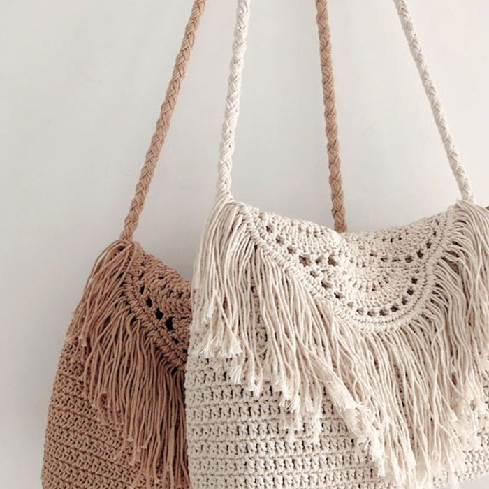 Crochet Fringe Crossbody Bag with Fan-Shaped Front Panel