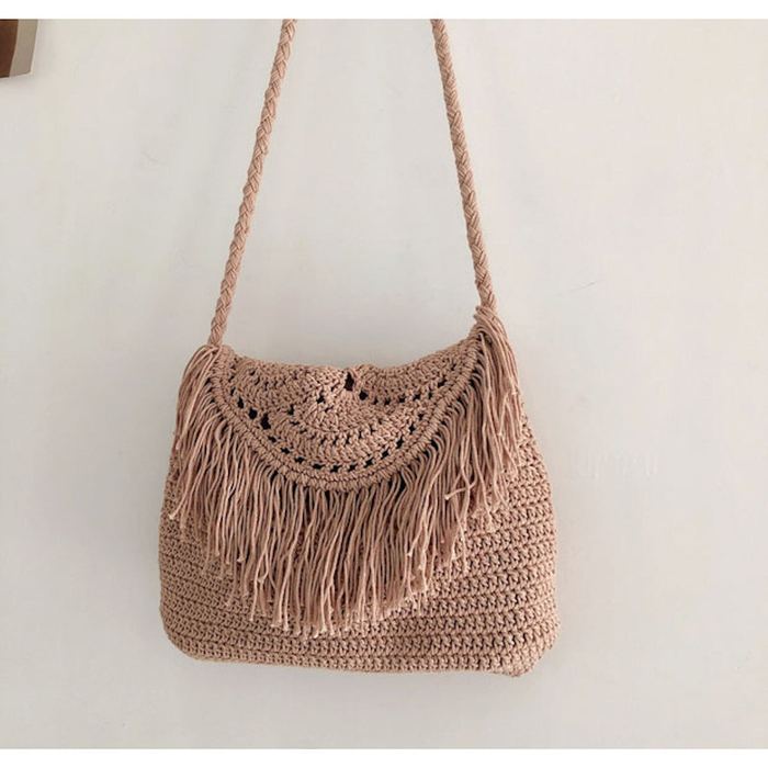 Crochet Fringe Crossbody Bag with Fan-Shaped Front Panel