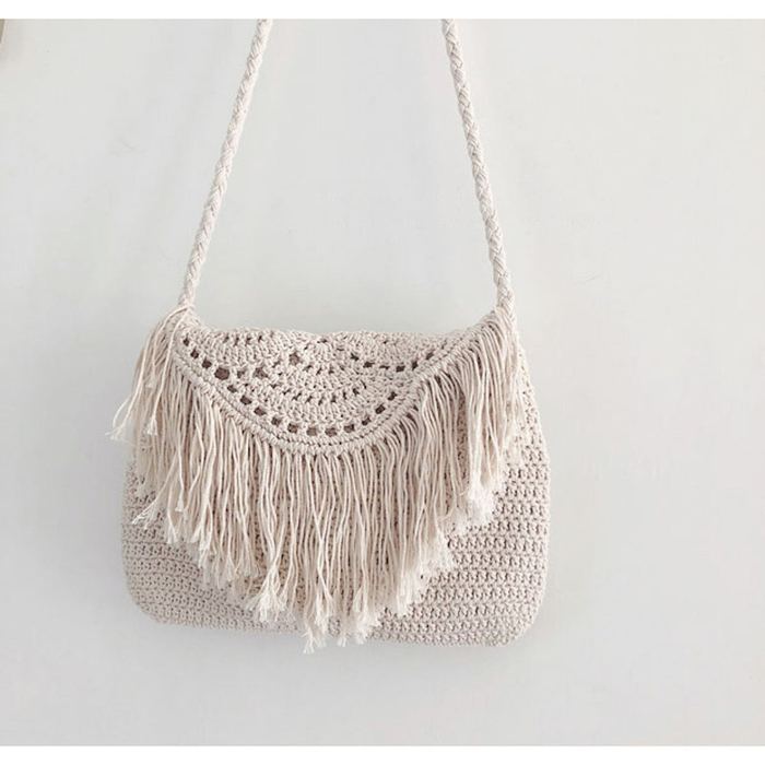 Crochet Fringe Crossbody Bag with Fan-Shaped Front Panel