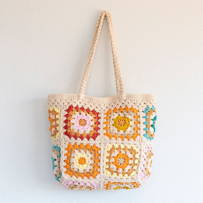 Colorful Floral Granny-Square Crochet Shoulder Tote