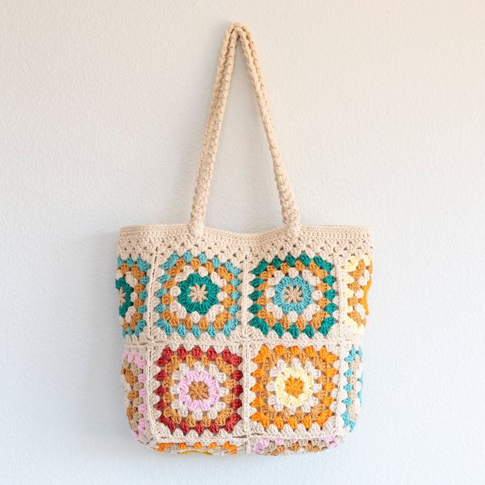 Colorful Floral Granny-Square Crochet Shoulder Tote