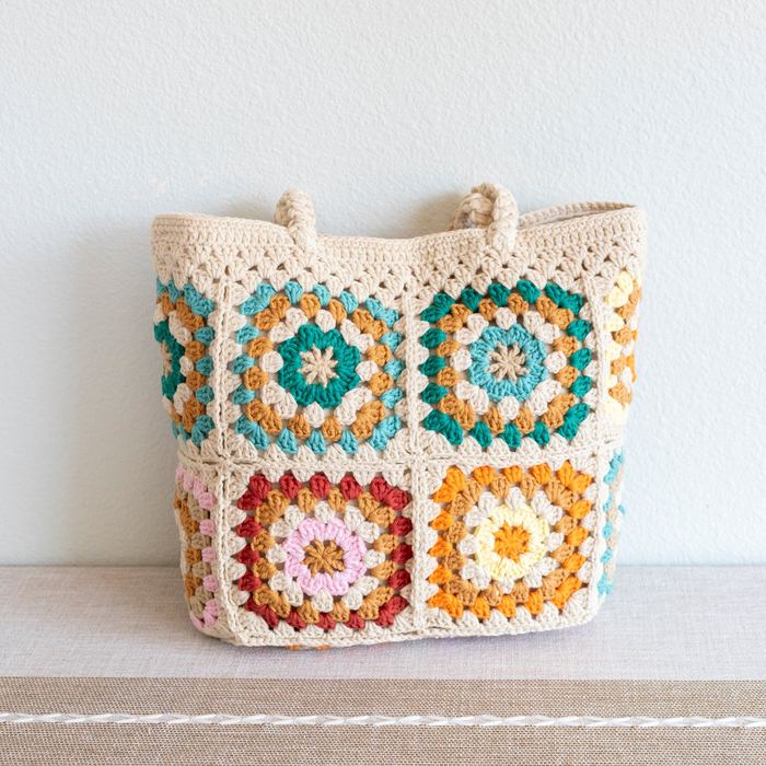 Colorful Floral Granny-Square Crochet Shoulder Tote