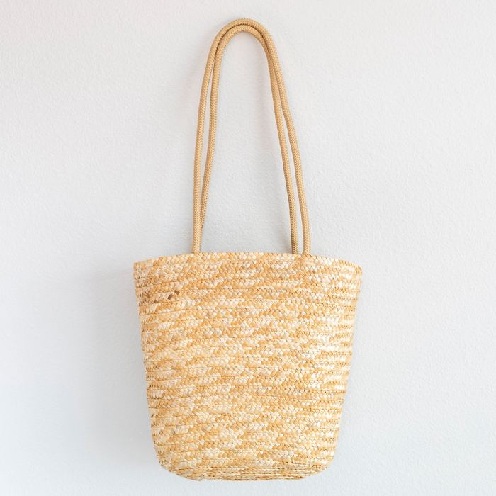 Natural Straw Basket Tote with Long Woven Handles