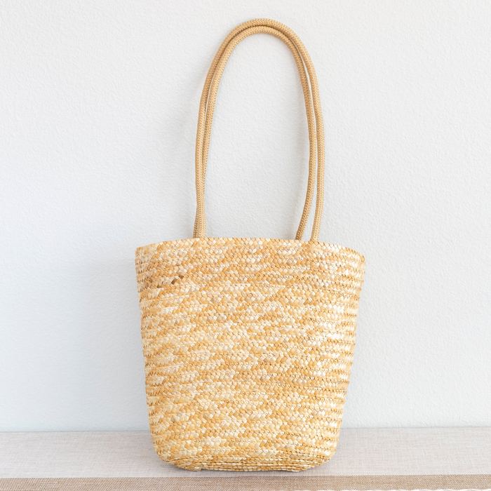 Natural Straw Basket Tote with Long Woven Handles