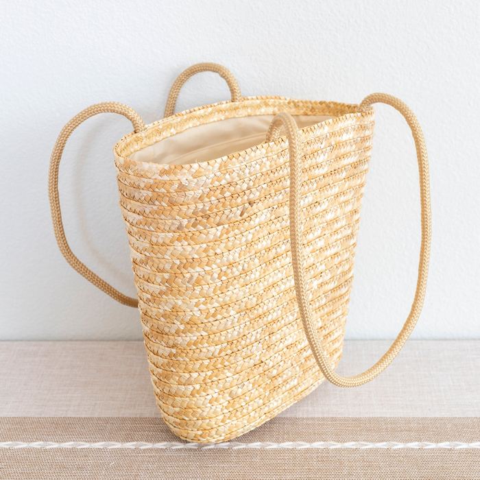 Natural Straw Basket Tote with Long Woven Handles