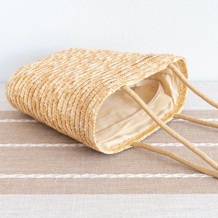 Natural Straw Basket Tote with Long Woven Handles