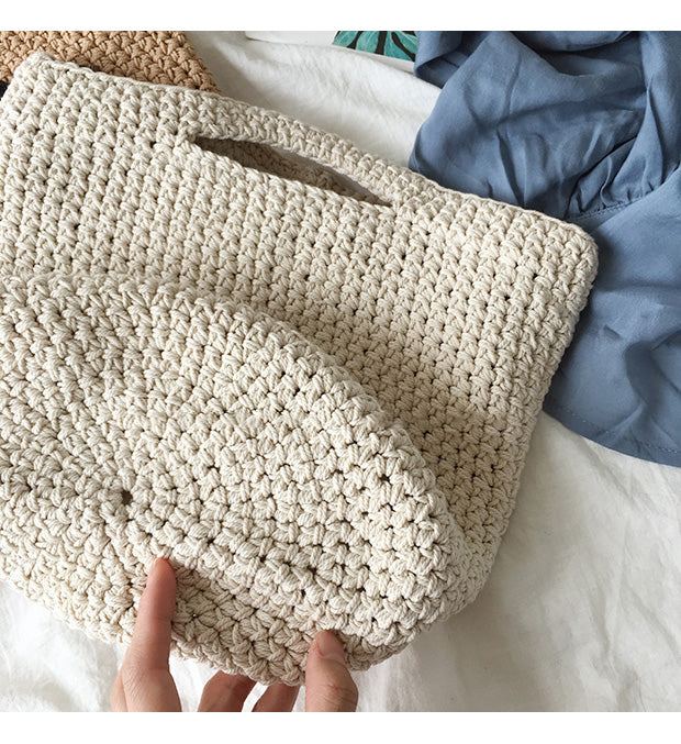 Smiley Cotton Knit Handbag with Cutout Handles