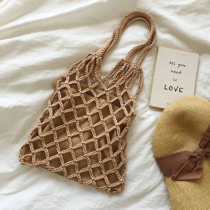 Crochet Fishnet Shoulder Bag with Large Diamond Mesh