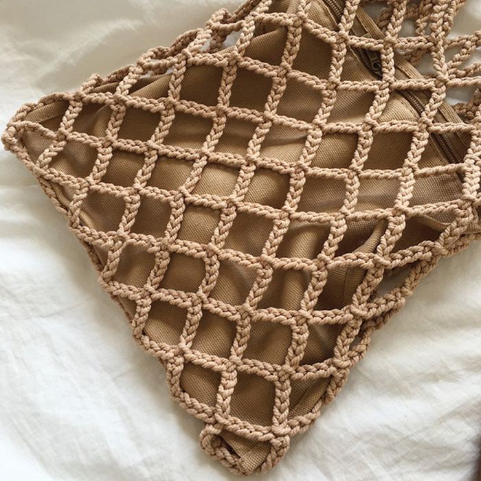 Crochet Fishnet Shoulder Bag with Large Diamond Mesh