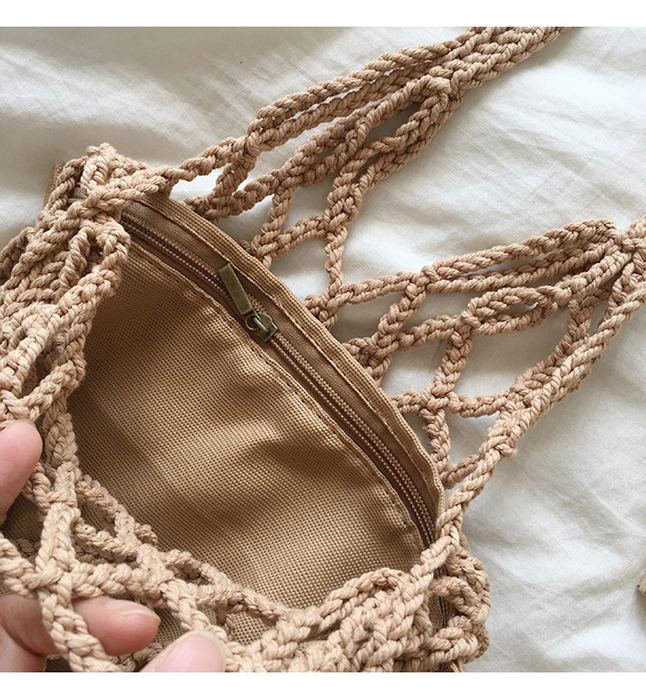 Crochet Fishnet Shoulder Bag with Large Diamond Mesh