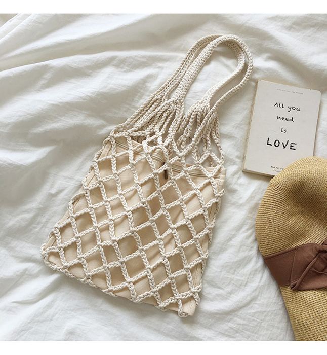 Crochet Fishnet Shoulder Bag with Large Diamond Mesh
