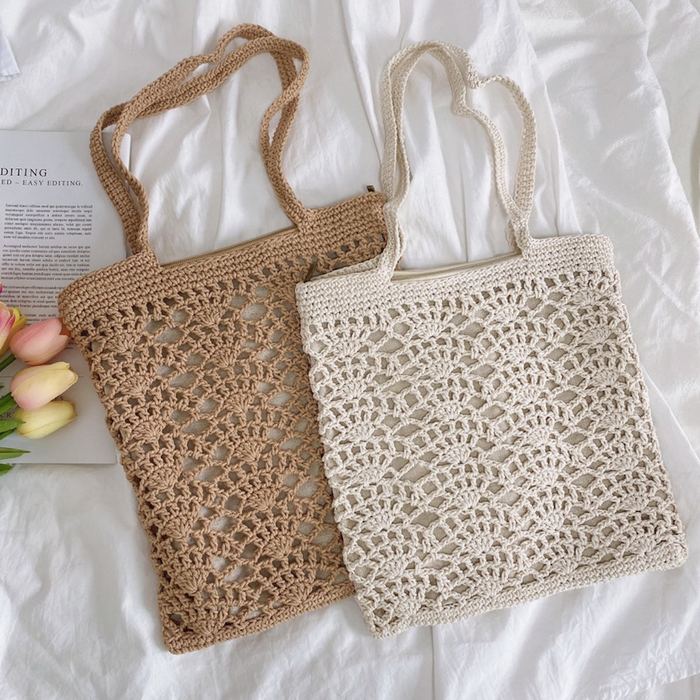 Tall Floral Openwork Crochet Tote