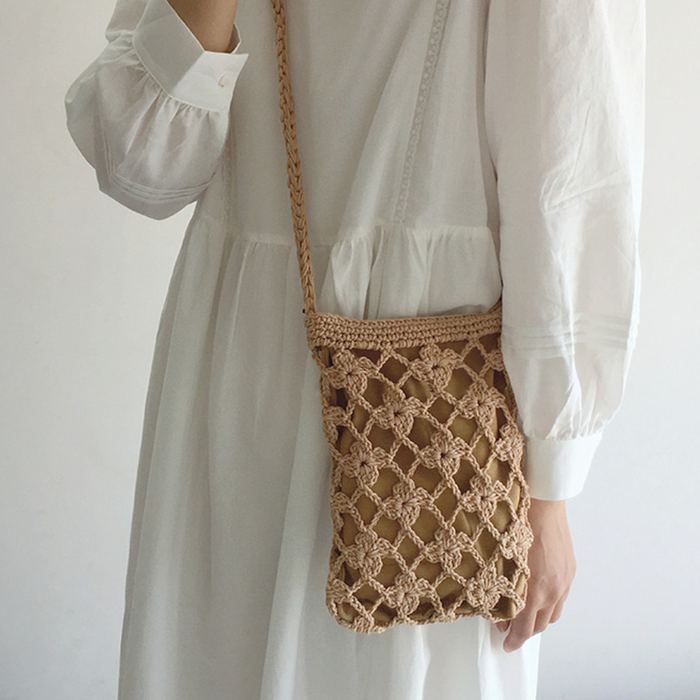 Rectangular Crochet Crossbody Pouch with Diamond Openwork