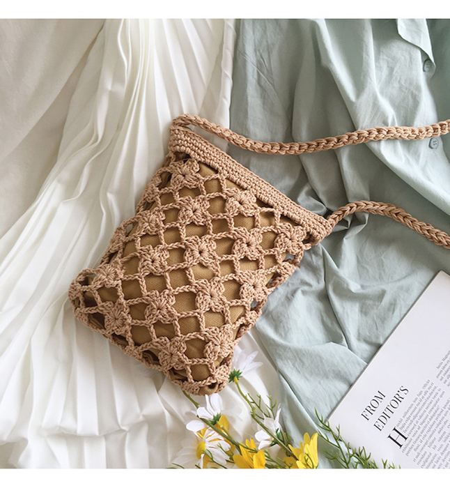 Rectangular Crochet Crossbody Pouch with Diamond Openwork