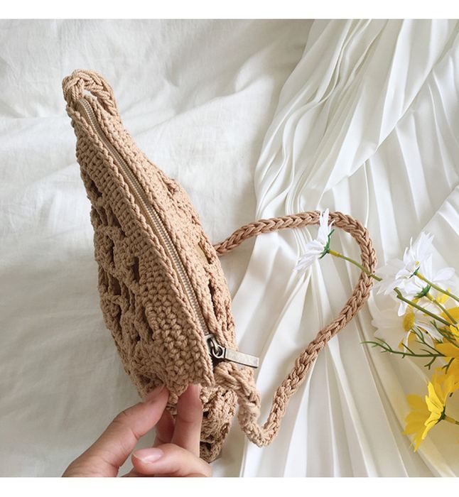 Rectangular Crochet Crossbody Pouch with Diamond Openwork