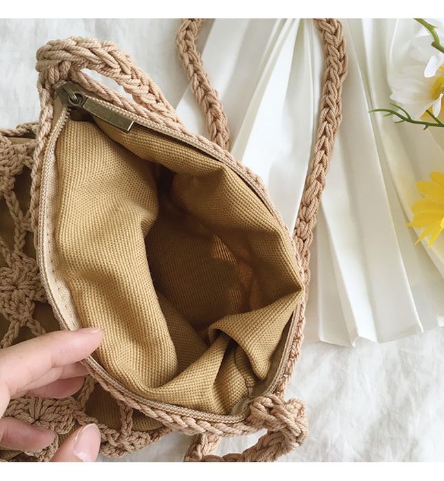 Rectangular Crochet Crossbody Pouch with Diamond Openwork