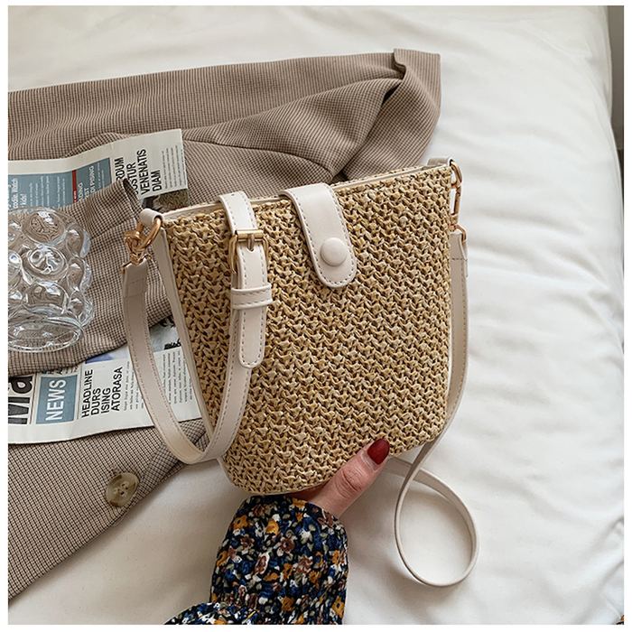 Mini Straw Crossbody Bag with High Quality Synthetic Leather Trim