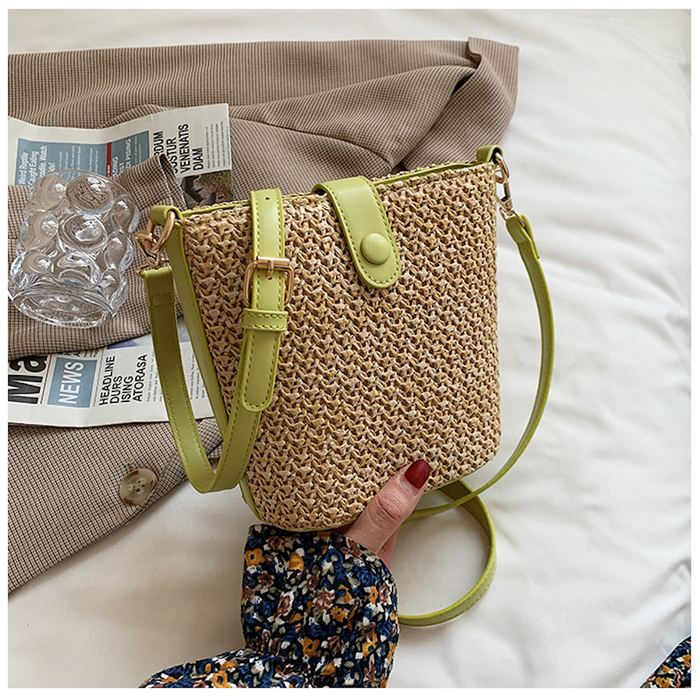 Mini Straw Crossbody Bag with High Quality Synthetic Leather Trim