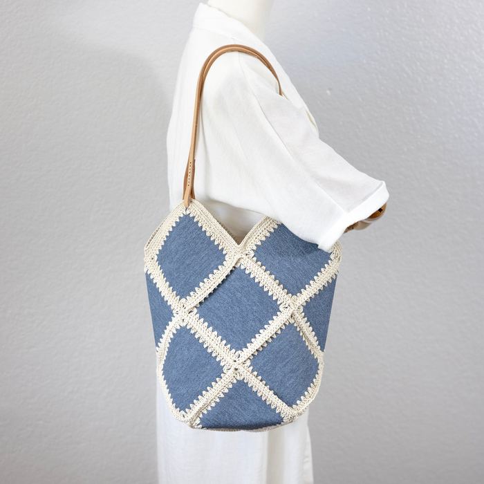 Denim Crochet Patchwork Shoulder Tote