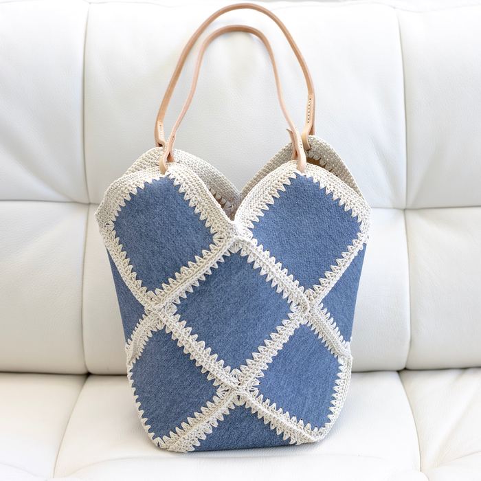 Denim Crochet Patchwork Shoulder Tote