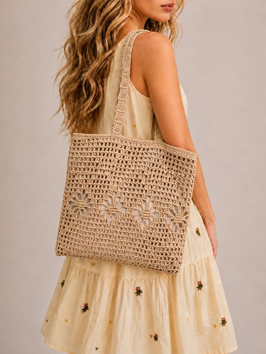 Textured Cotton Knit Shoulder Tote