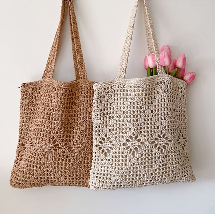 Textured Cotton Knit Shoulder Tote