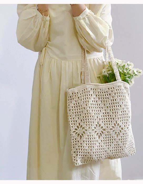 Textured Cotton Knit Shoulder Tote