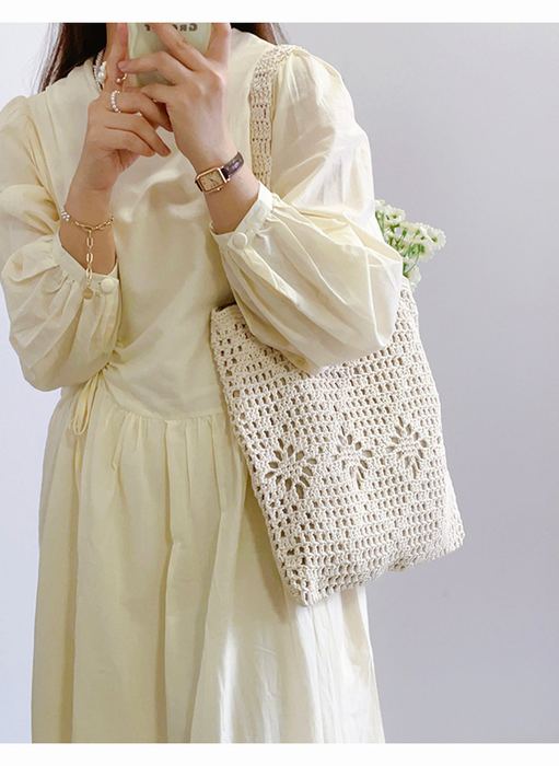 Textured Cotton Knit Shoulder Tote