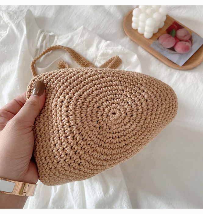 Crochet Bucket Shoulder Bag with Geometric Openwork Bands