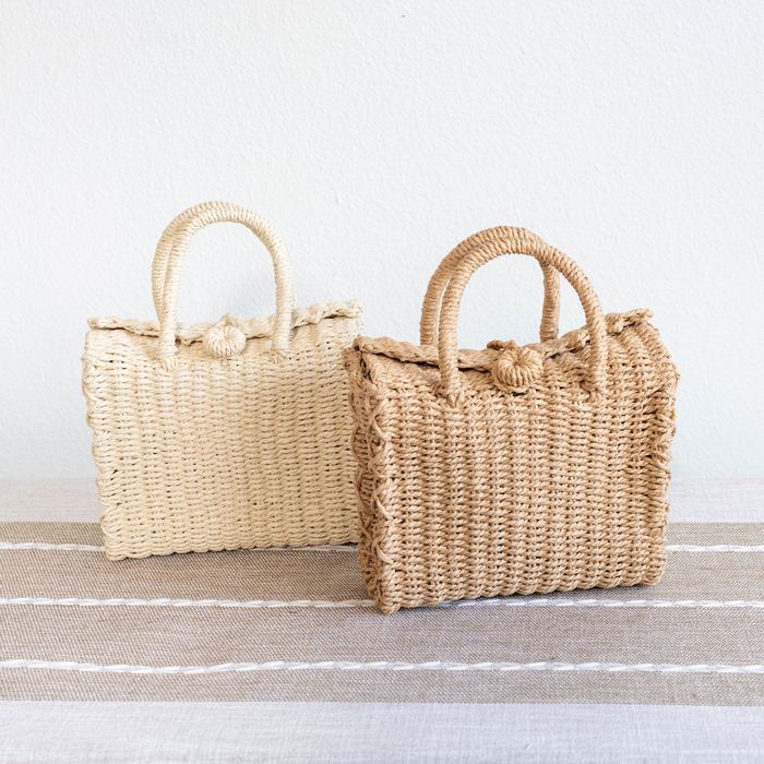 Woven Straw Box Crossbody Bag with Round Handles
