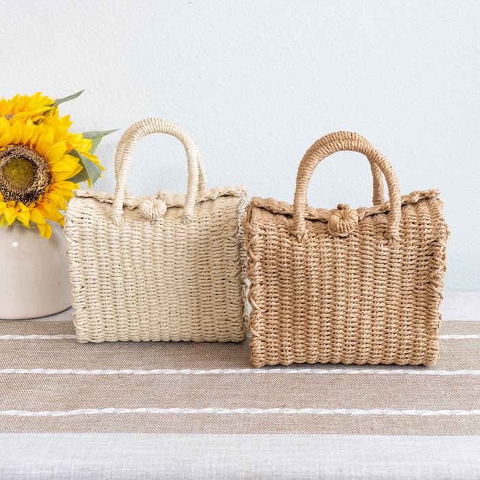 Woven Straw Box Crossbody Bag with Round Handles