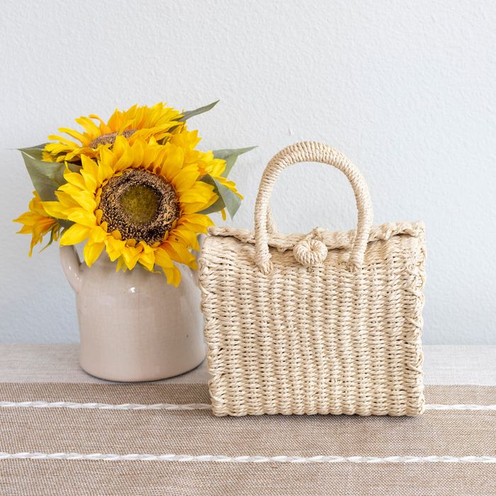 Woven Straw Box Crossbody Bag with Round Handles