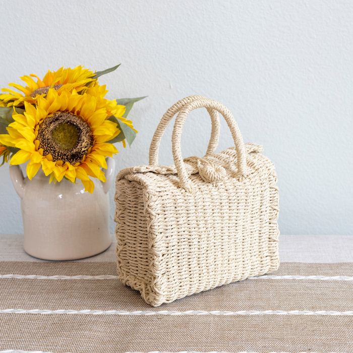 Woven Straw Box Crossbody Bag with Round Handles
