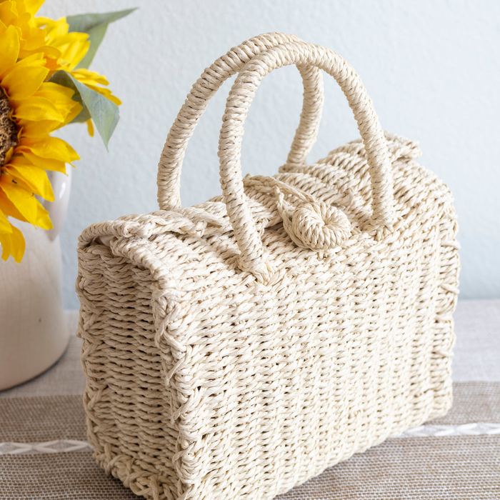 Woven Straw Box Crossbody Bag with Round Handles