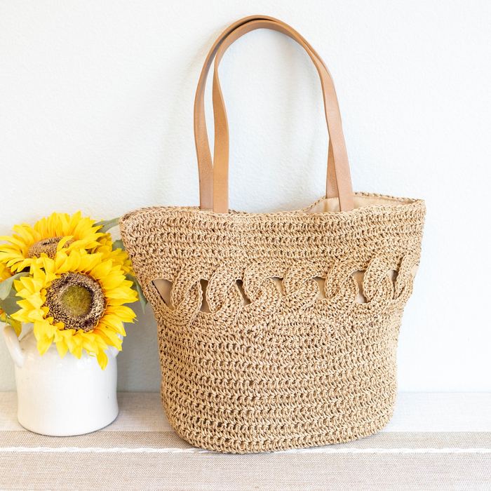 Woven Straw Shoulder Tote with Loop Detail
