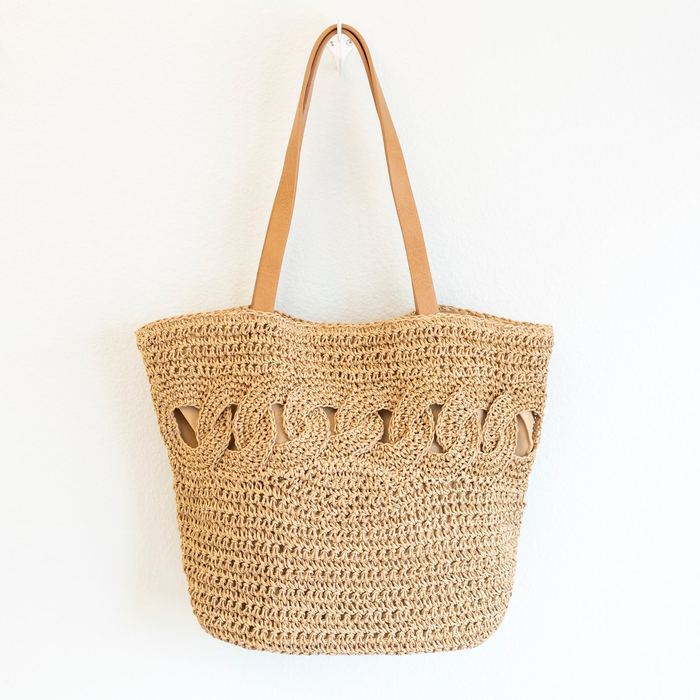 Woven Straw Shoulder Tote with Loop Detail
