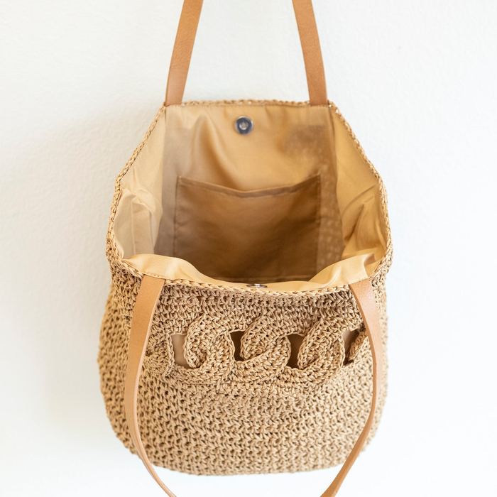 Woven Straw Shoulder Tote with Loop Detail