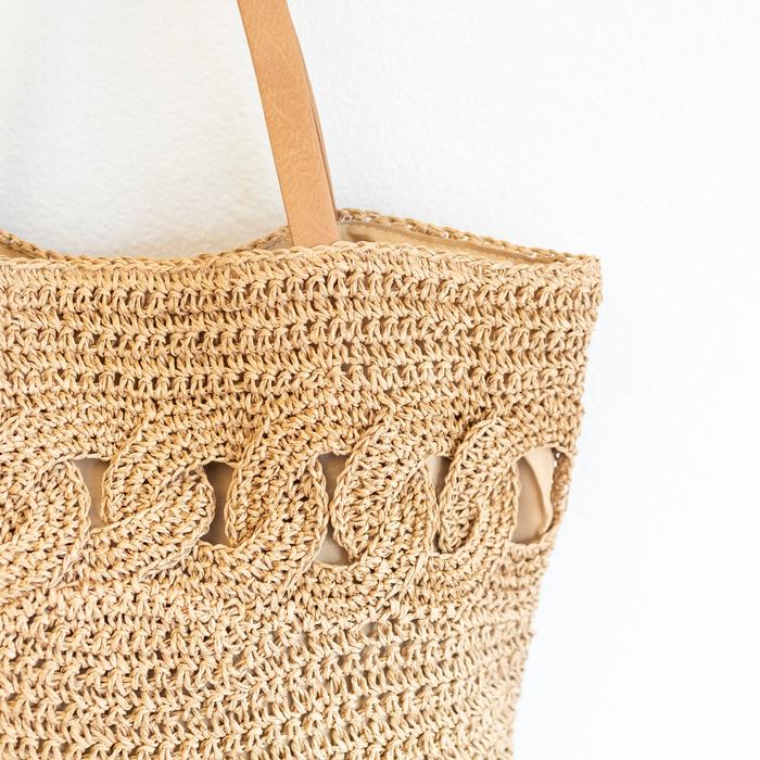 Woven Straw Shoulder Tote with Loop Detail