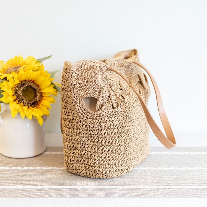 Woven Straw Shoulder Tote with Loop Detail