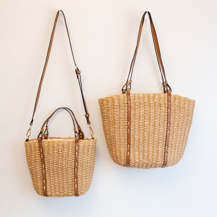 Woven Straw Basket Tote in Two Sizes