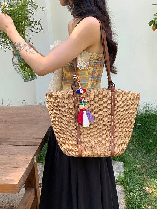 Woven Straw Basket Tote in Two Sizes