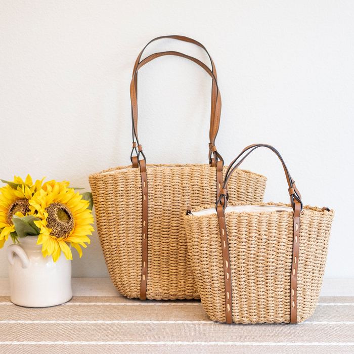 Woven Straw Basket Tote in Two Sizes