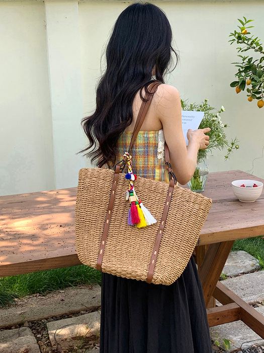 Woven Straw Basket Tote in Two Sizes