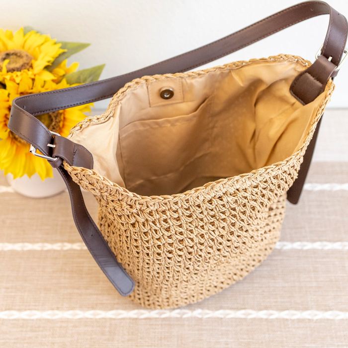 Woven Straw Hobo Shoulder Bag with Adjustable Strap