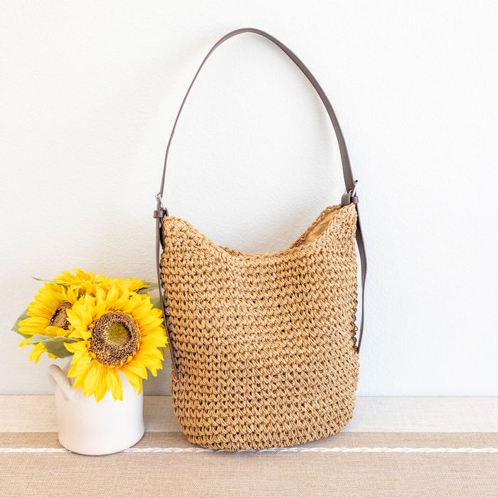 Woven Straw Hobo Shoulder Bag with Adjustable Strap