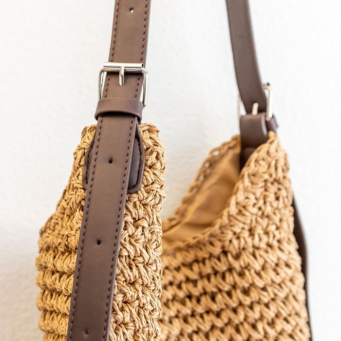 Woven Straw Hobo Shoulder Bag with Adjustable Strap