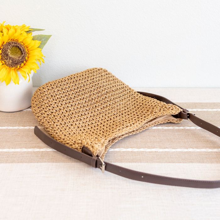 Woven Straw Hobo Shoulder Bag with Adjustable Strap