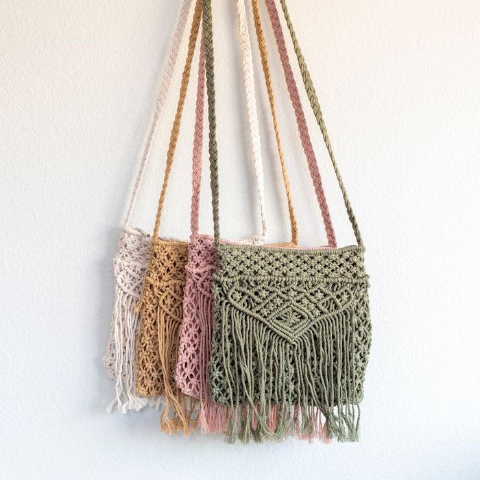 Fringed Crochet Flap Shoulder Bag