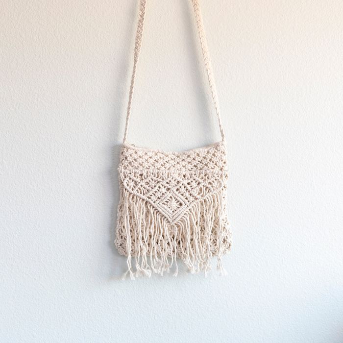 Fringed Crochet Flap Shoulder Bag